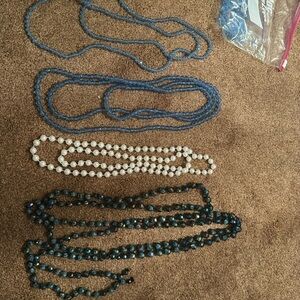 3 necklaces and one string of beads needing clasp